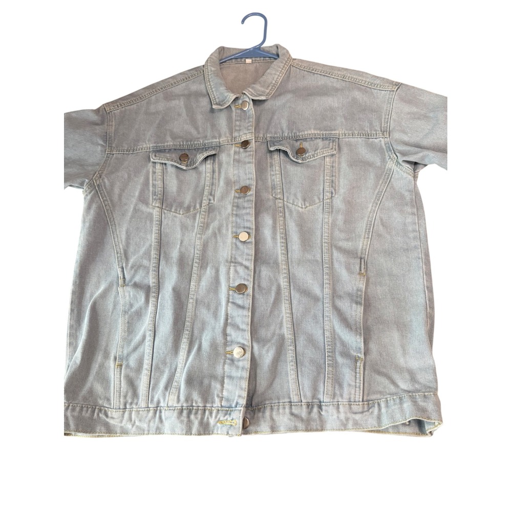 Mens Light Wash Denim Trucker Jacket XL Blue Button Front Long Sleeve Jean Coat